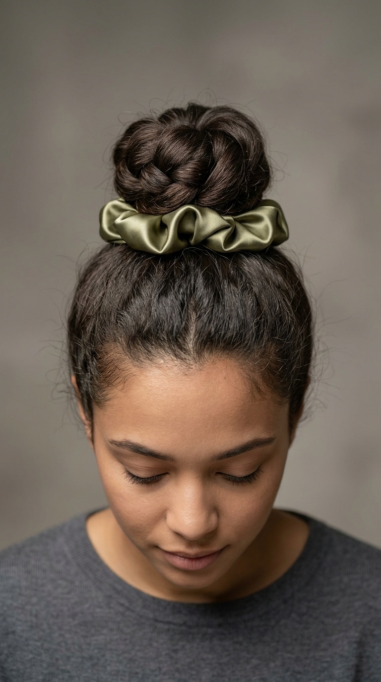 High Bun with a Silk Scrunchie