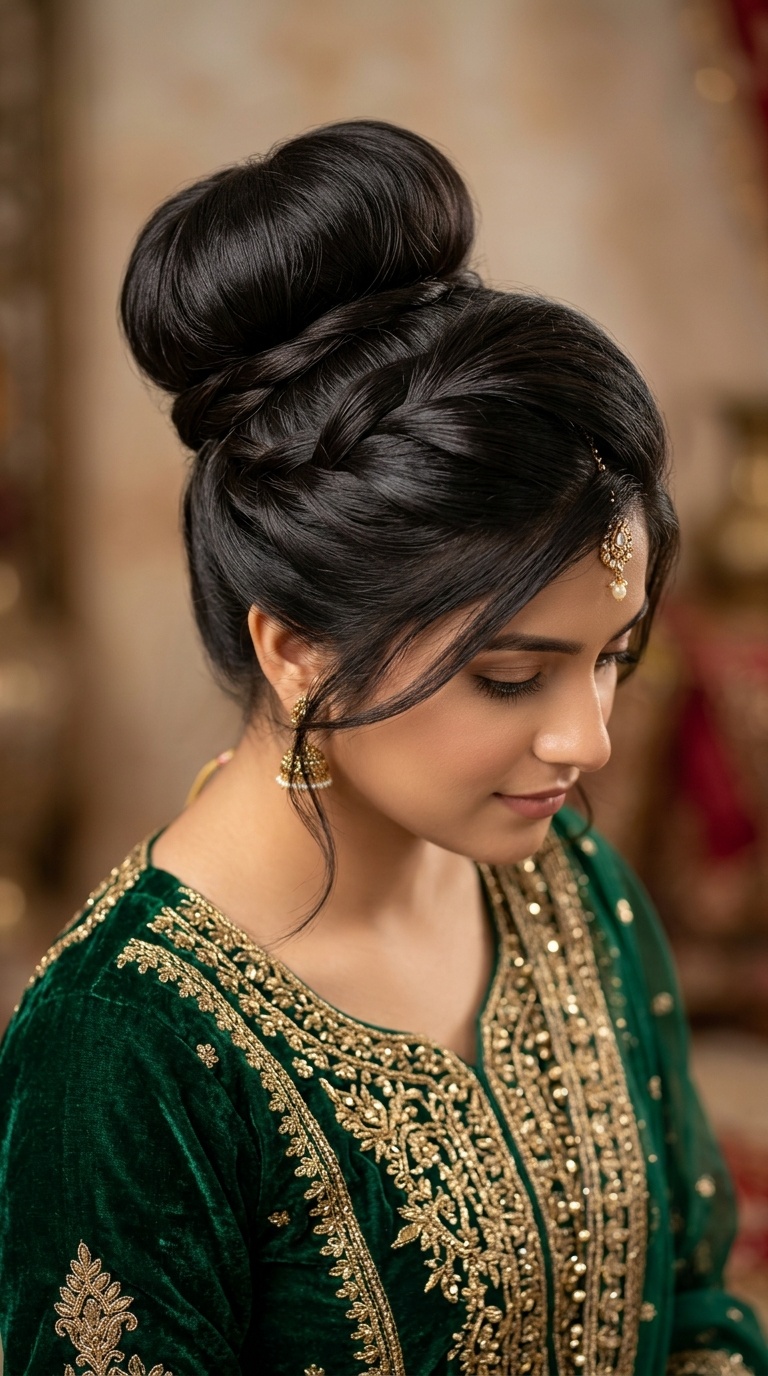 High Bun with Donut Padding for Volume