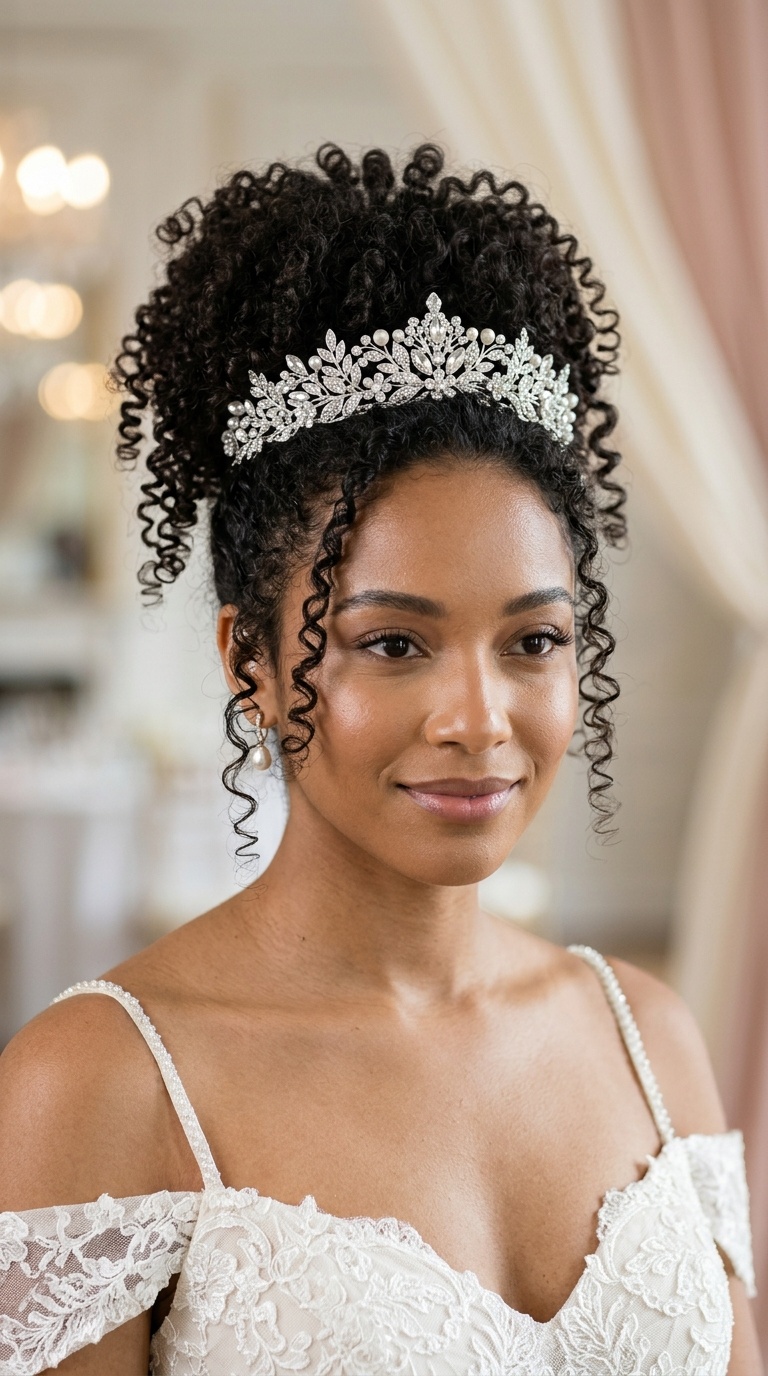High Curly Pineapple with Tiara