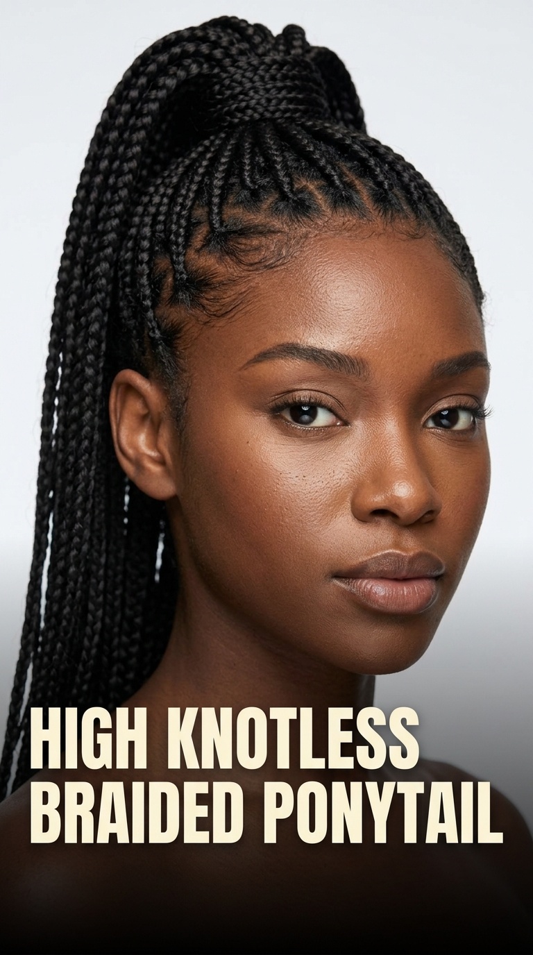 High Knotless Braided Ponytail