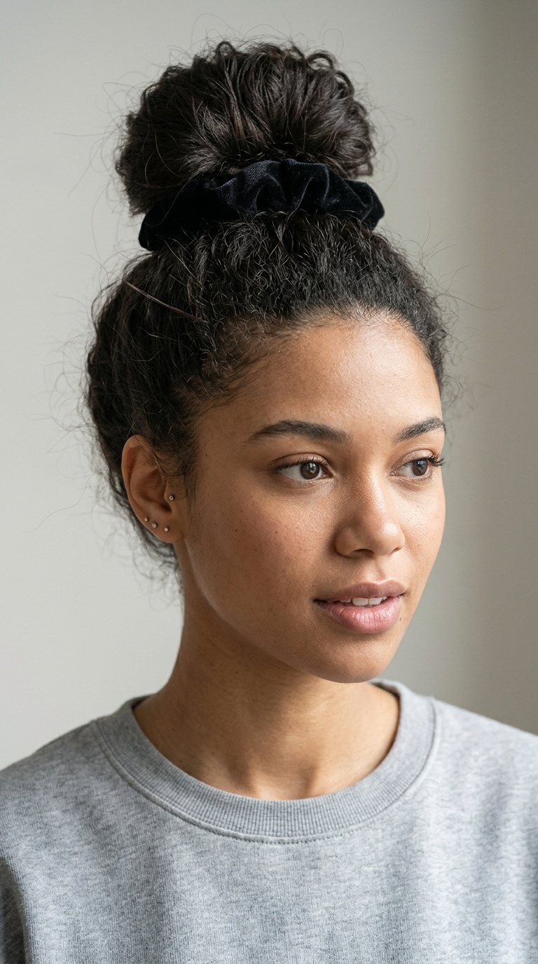 High Messy Bun with a Scrunchie