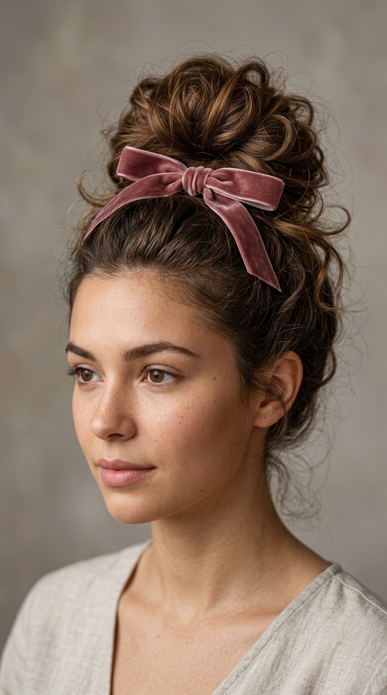 High Messy Bun with Bow