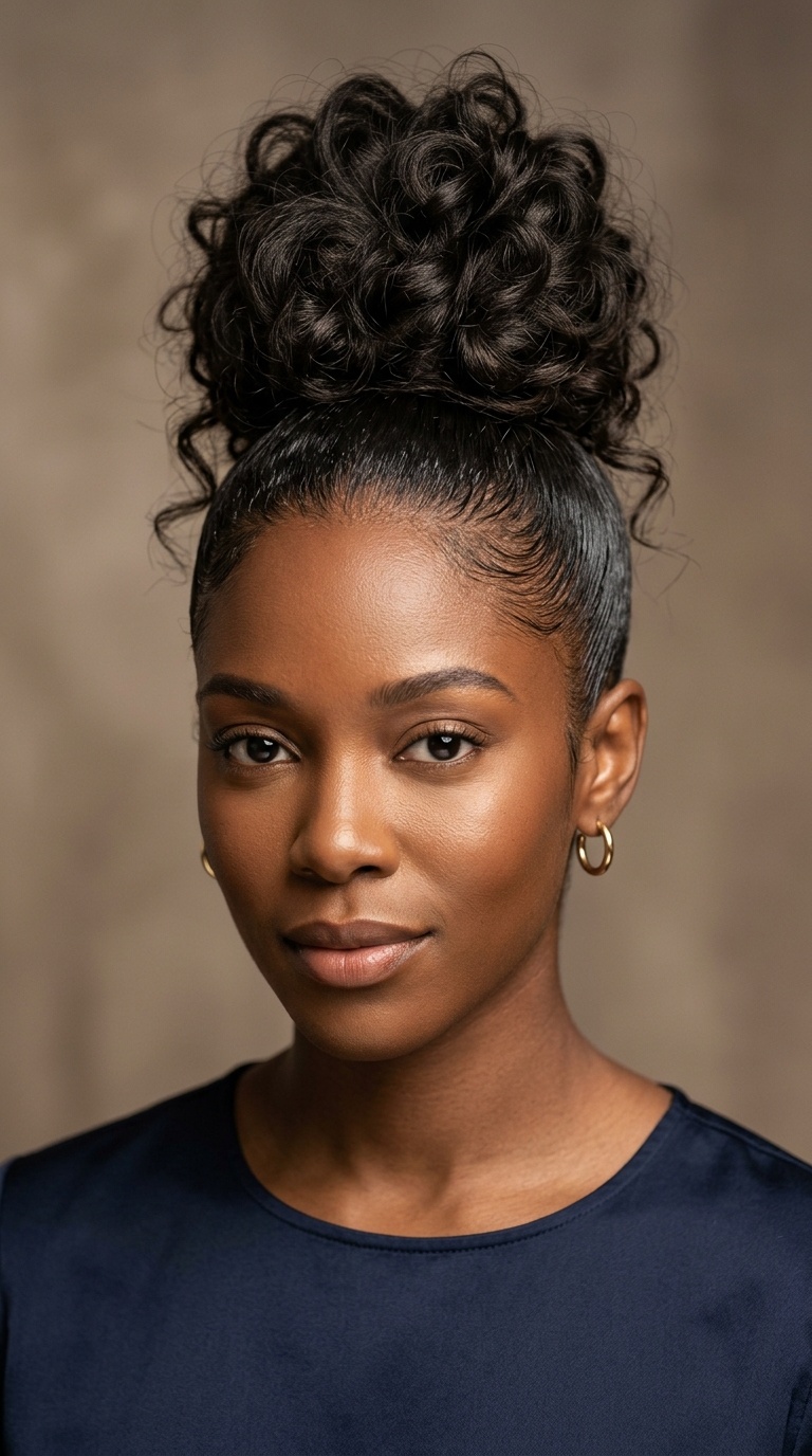 High Messy Bun with Sleek Base