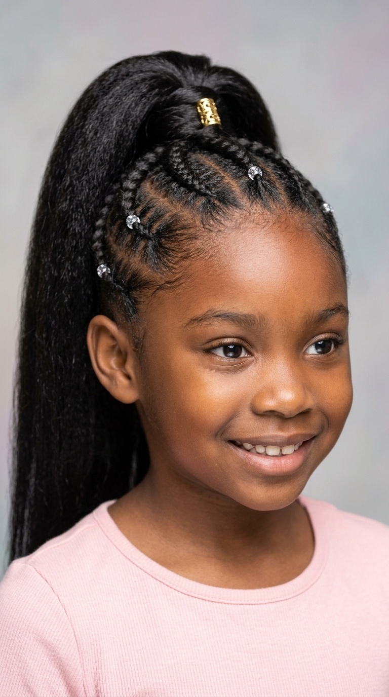 High Ponytail with Cornrow Accents