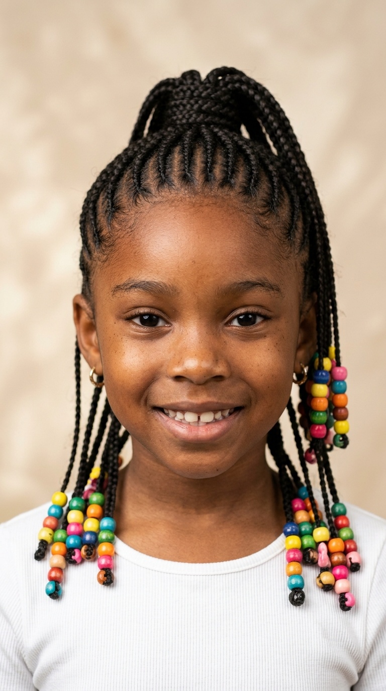 High Ponytail with Multi-Colored Beads