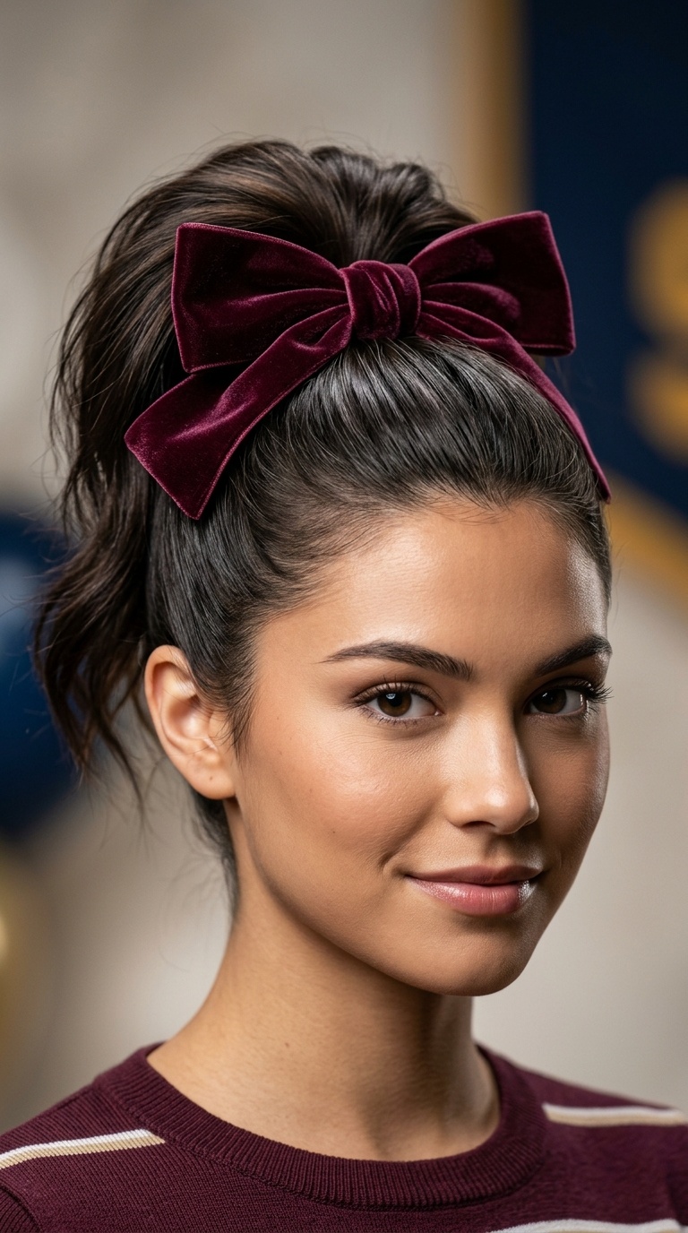 High Ponytail with Oversized Velvet Bow