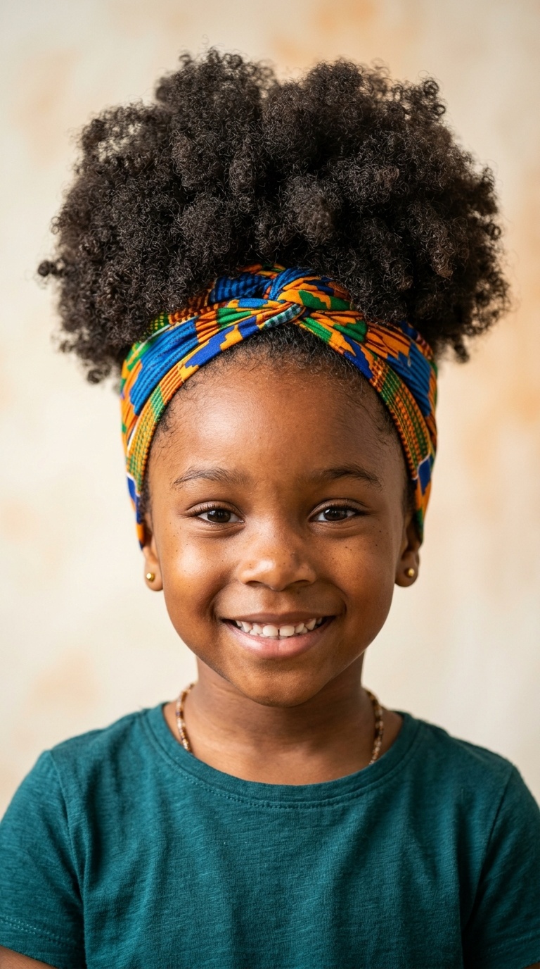 High Puff with a Patterned Headwrap