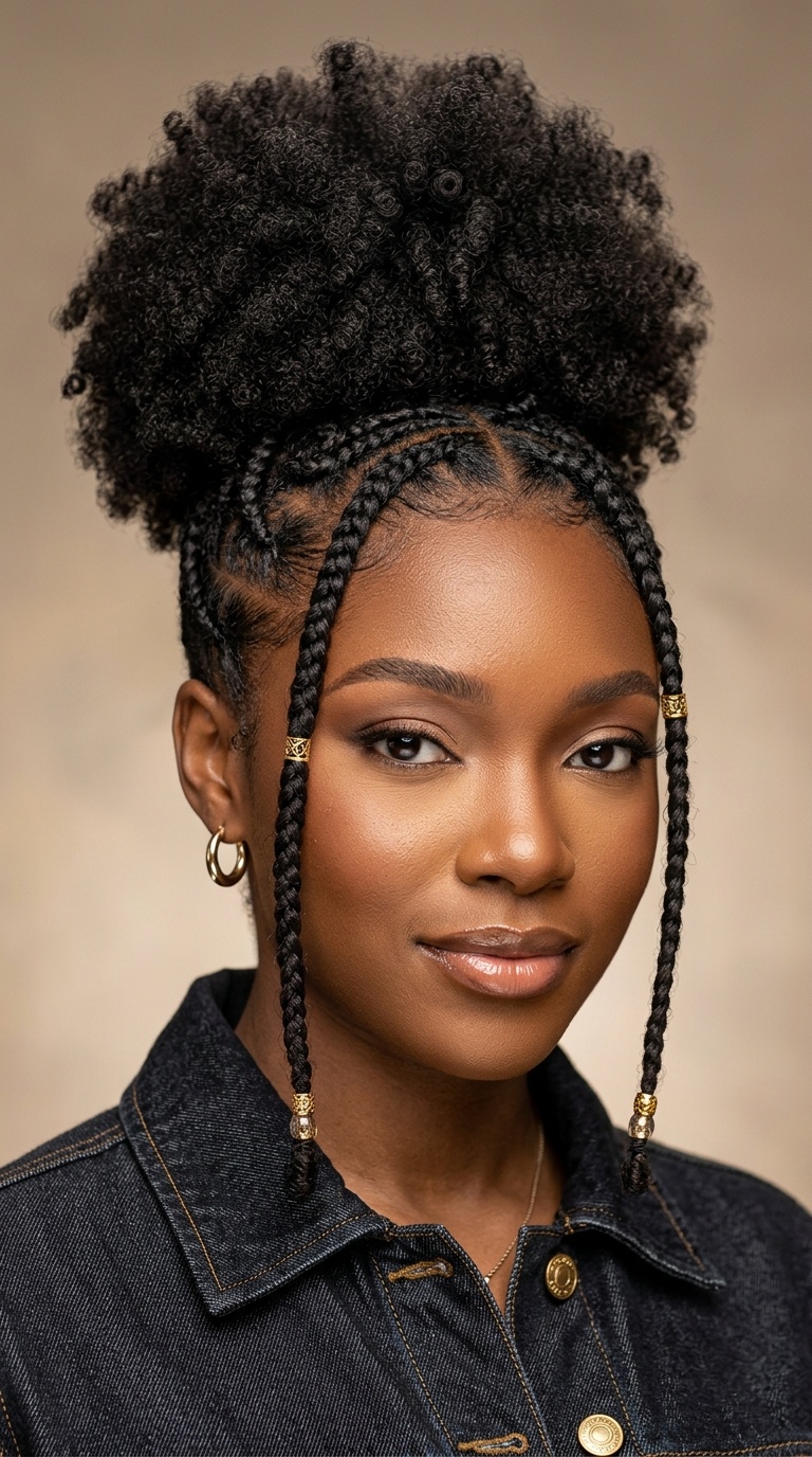 High Puff with Face-Framing Braids