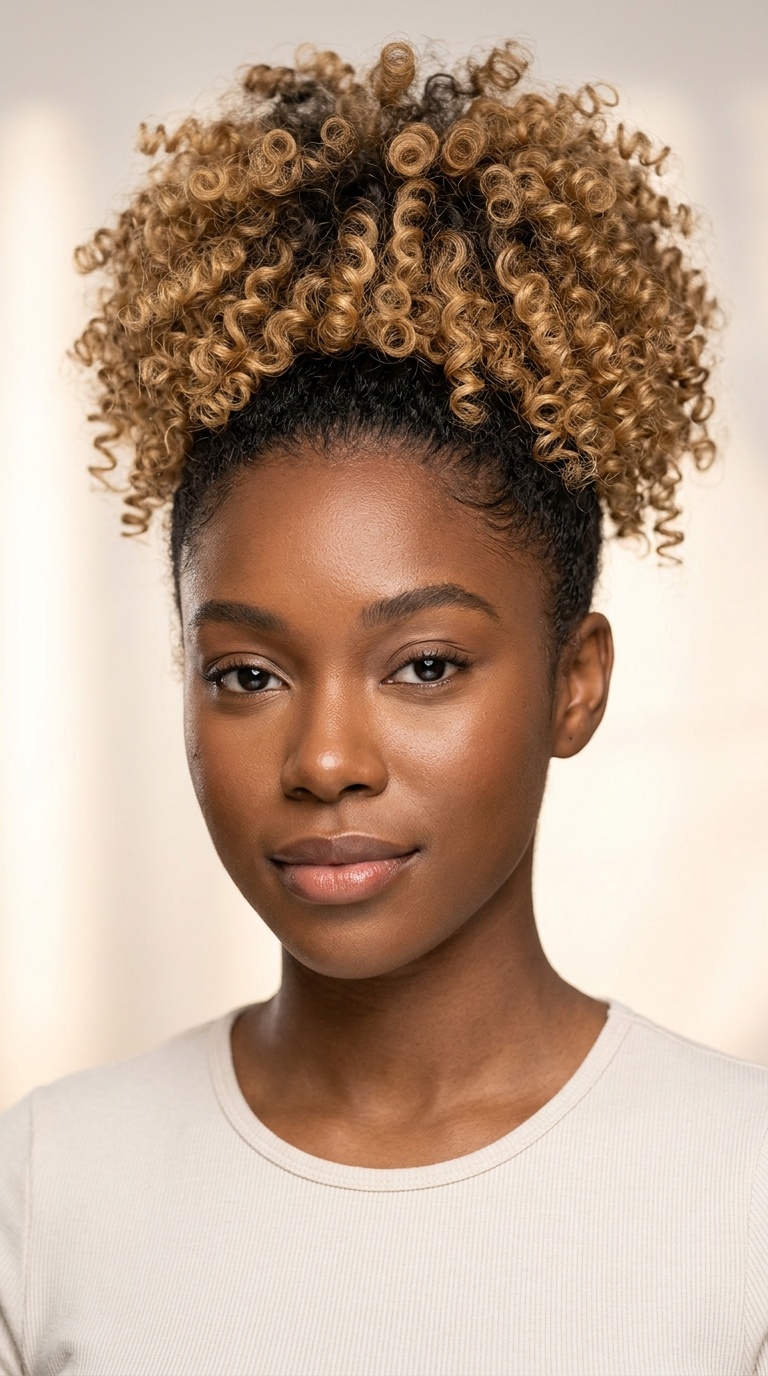 High-Puff with Honey-Blonde Curly Clip-ins