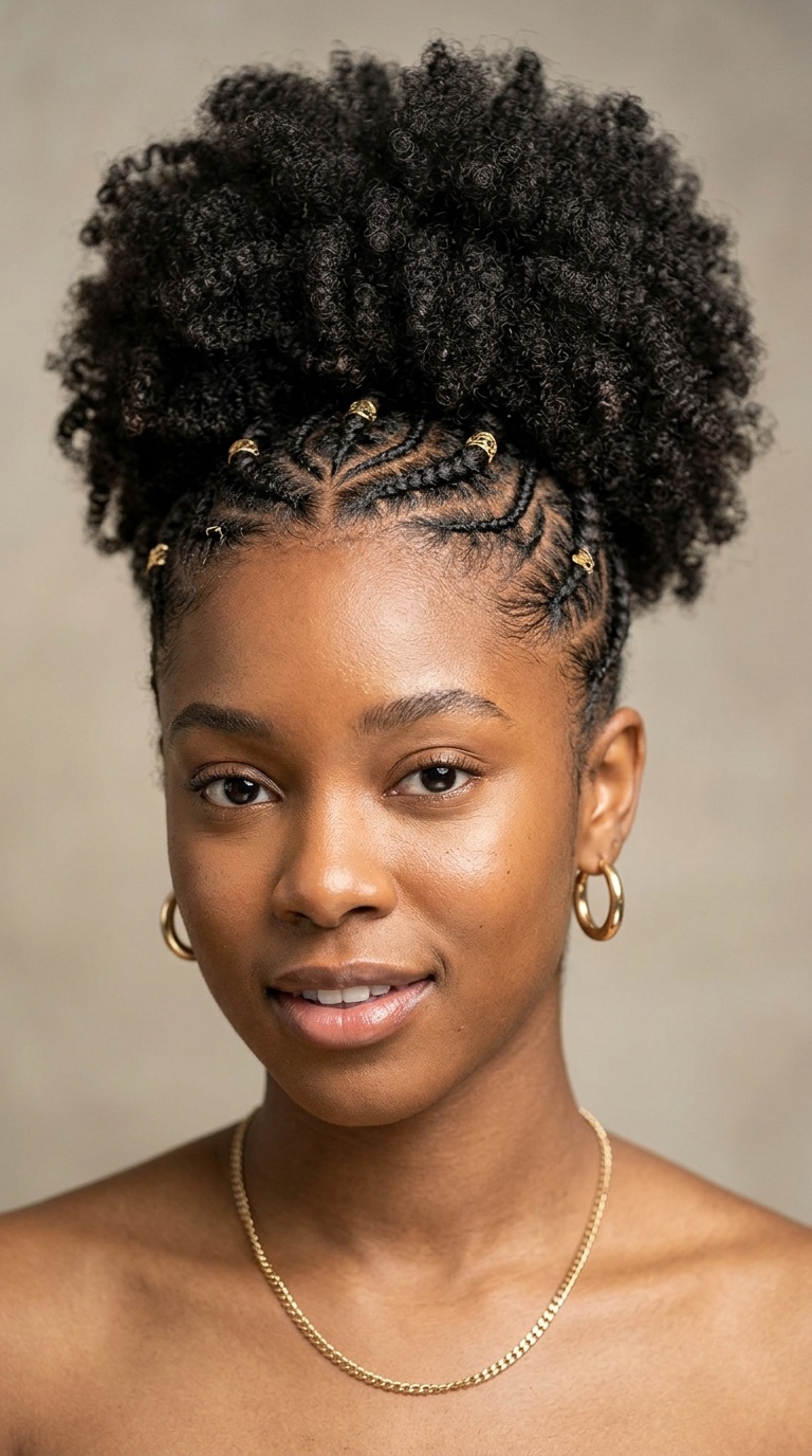 High Puff with Patterned Cornrows