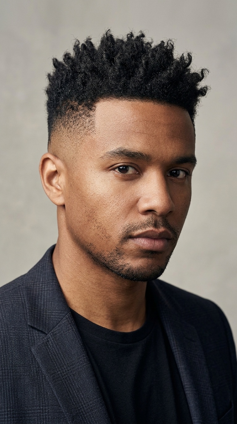 High Skin Fade with Spiky Semi-Curls