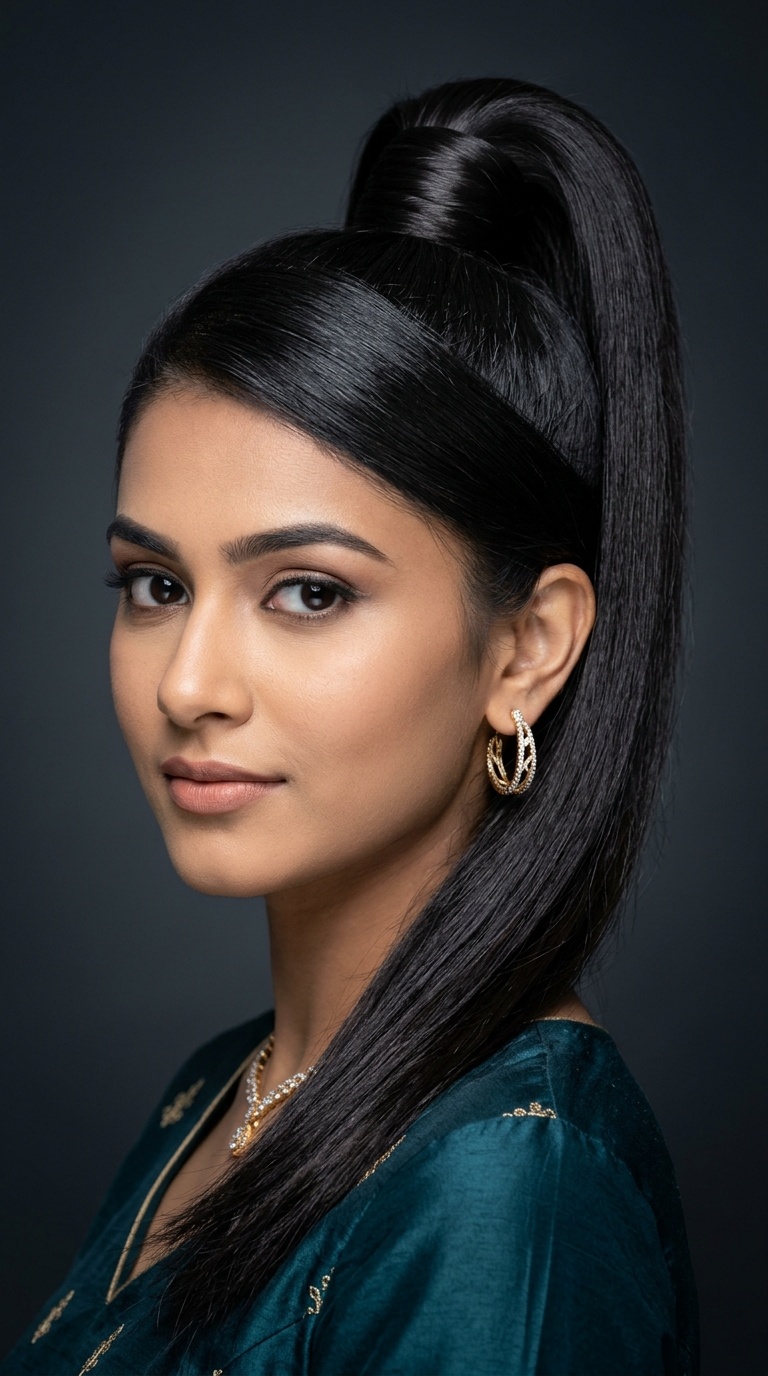 High Sleek Ponytail with a Wrap