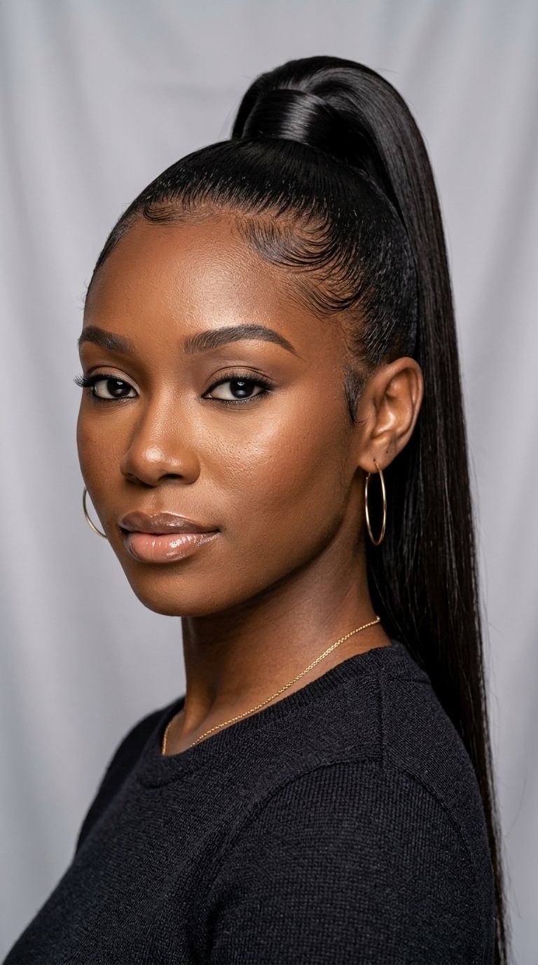 High Sleek Ponytail with Laid Edges