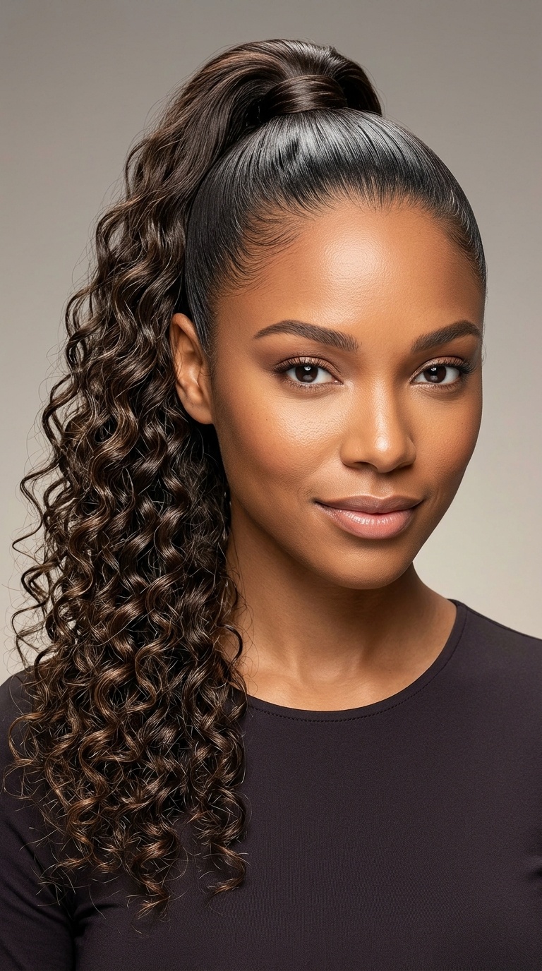 High Sleek Ponytail with Textured Ends