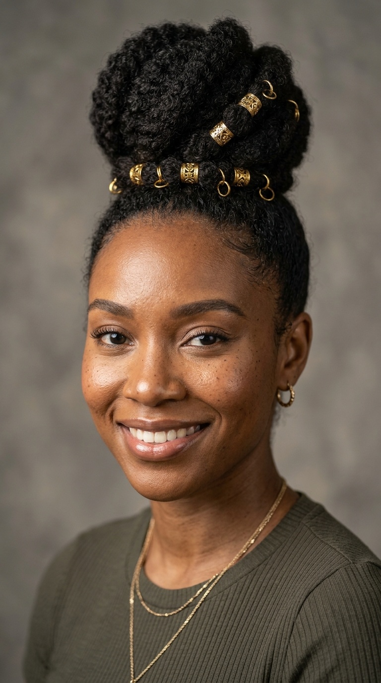 High Top-Knot Bun with Gold Cuffs