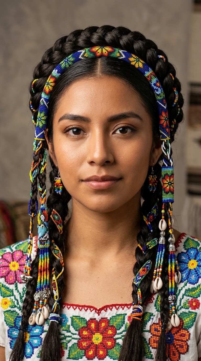 Huichol-Inspired Beaded Hair Jewelry