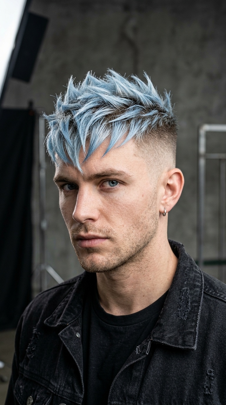 Icy Blue Spiky Fringe with Low Fade