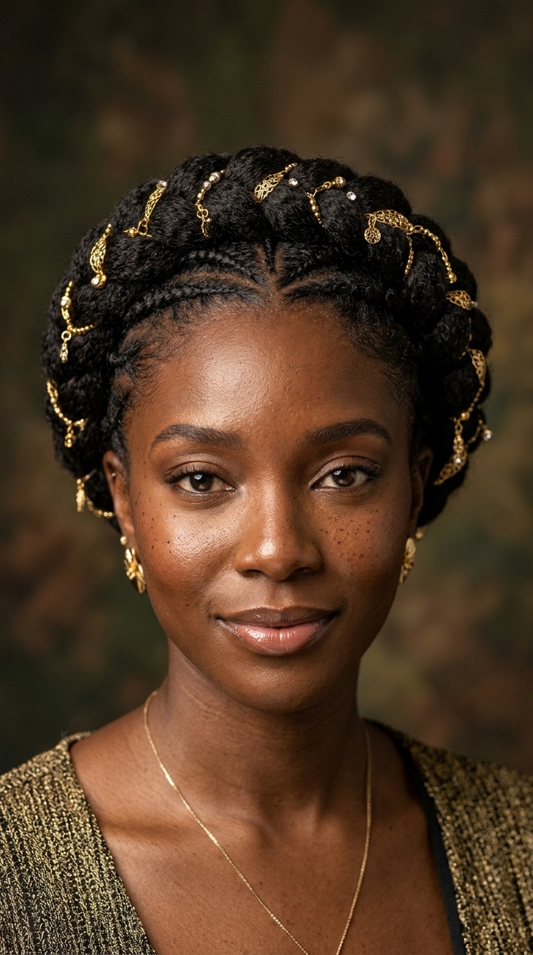 Intricate Crown Braid with Gold Filigree