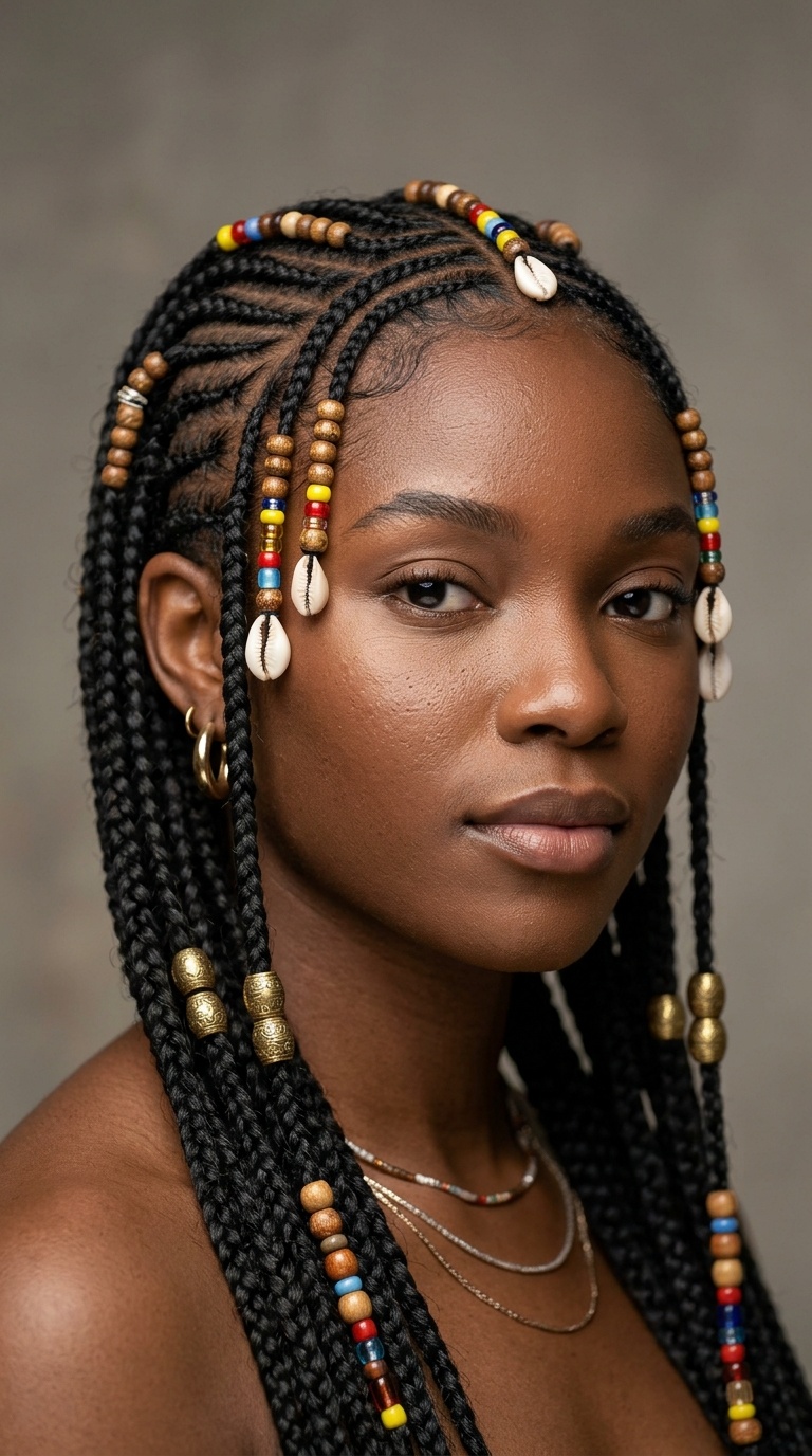 Intricate Fulani Braids with Beads