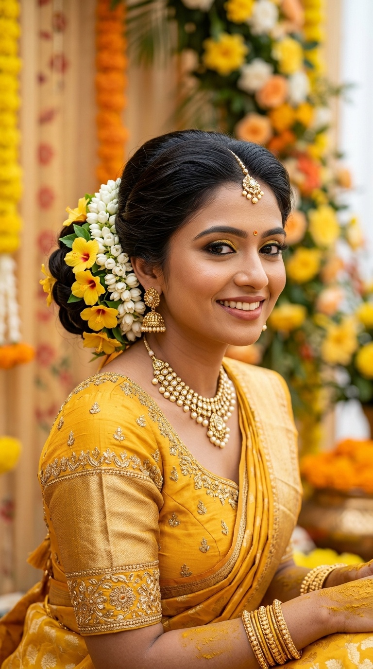 Jasmine and Yellow Hibiscus Traditional Bun