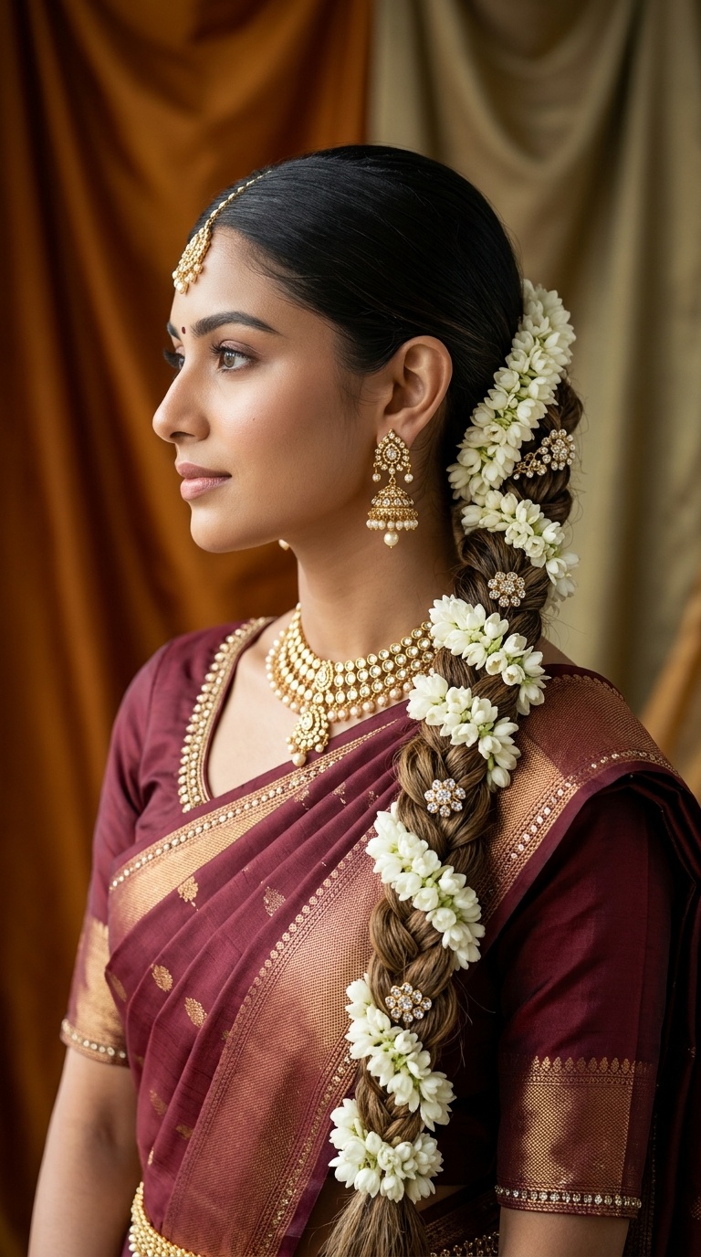 Jasmine-Wrapped Traditional Braid