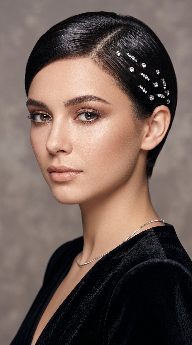 Jewel-Accented Sleek Pixie