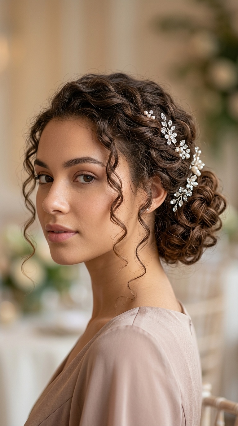 Jeweled Curly Low Bun