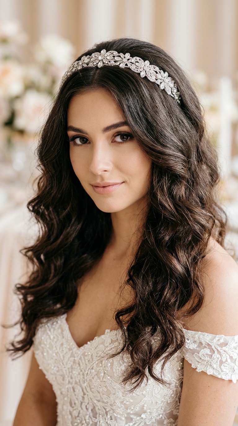 Jeweled Headband with Brushed-Out Waves
