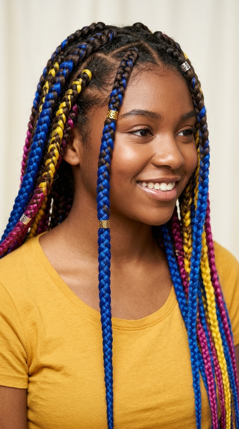 Jumbo Box Braids with Color Pop