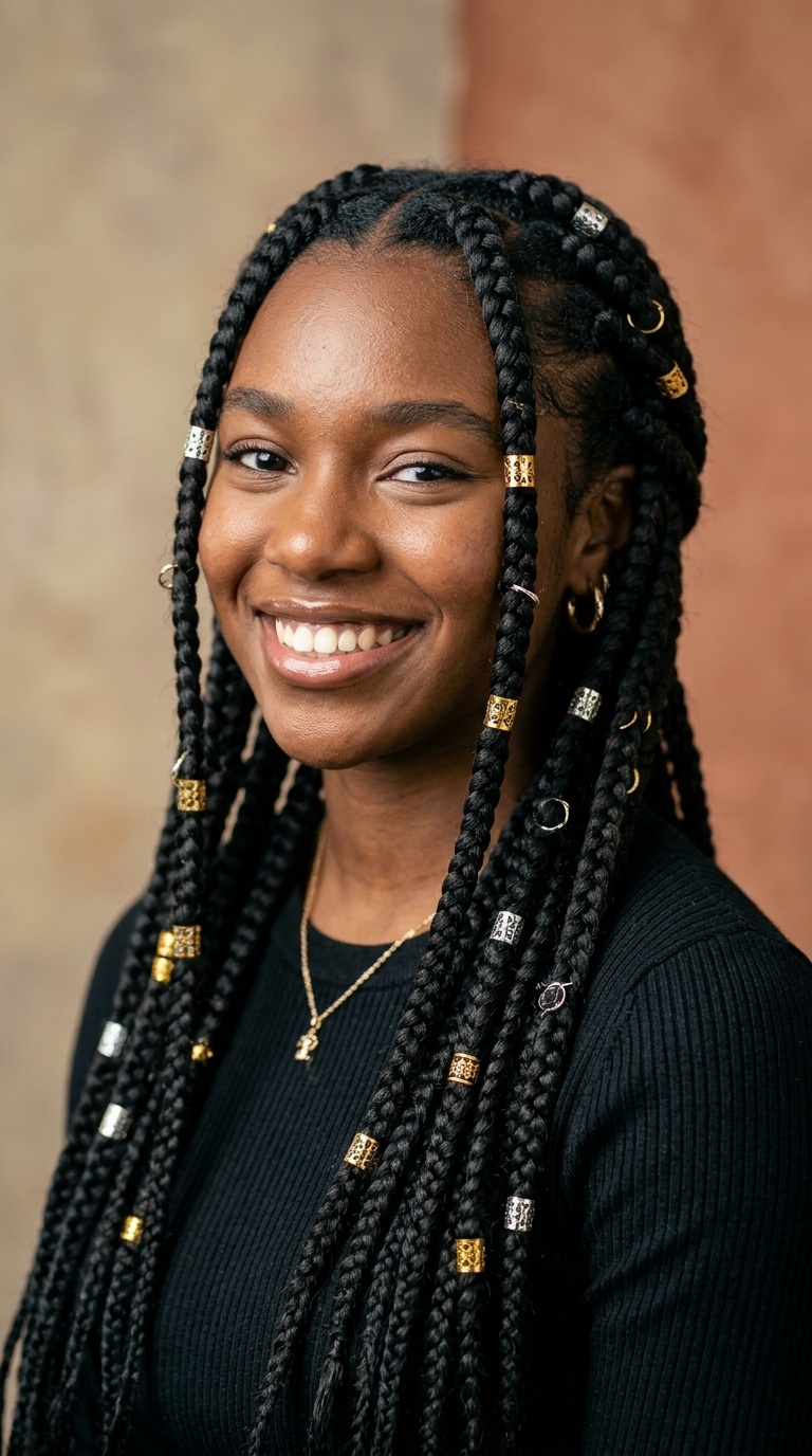 Jumbo Box Braids with Metallic Cuffs