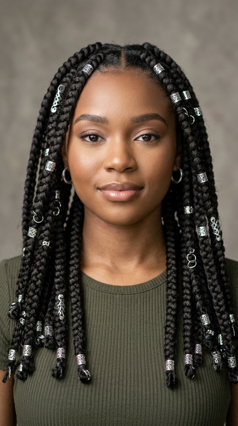 Jumbo Box Braids with Silver Accessories
