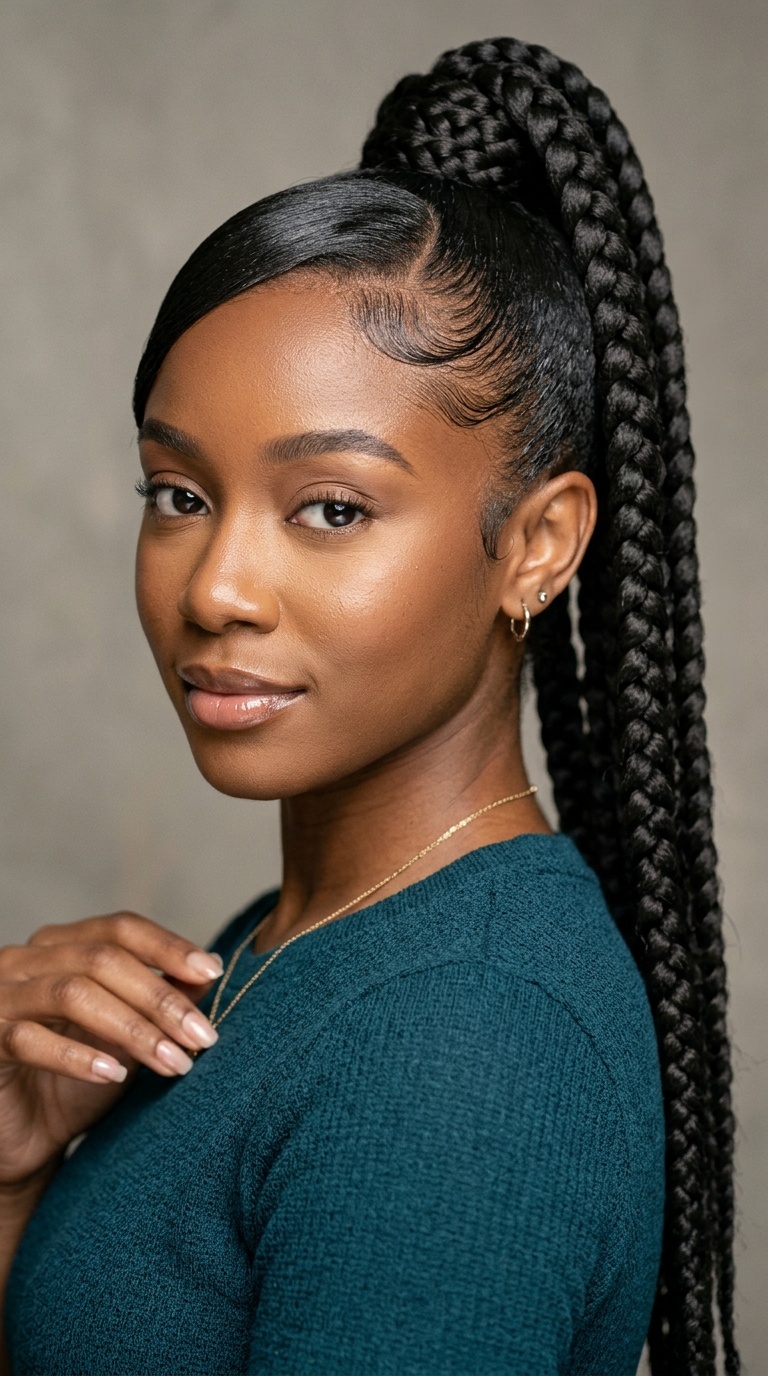 Jumbo Braid Ponytail with Curved Swoop