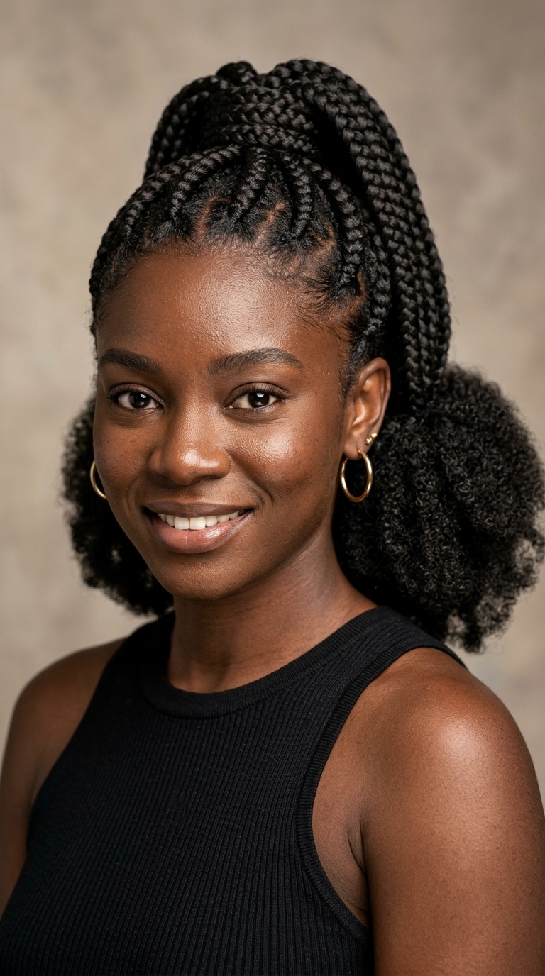 Jumbo Braided Ponytail with Afro Ends