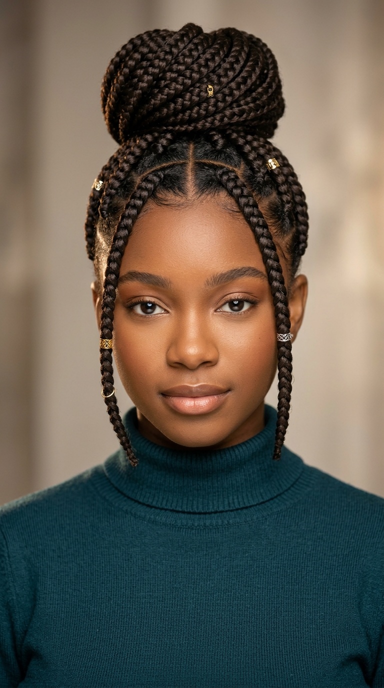 Jumbo Knotless Braids Top Knot