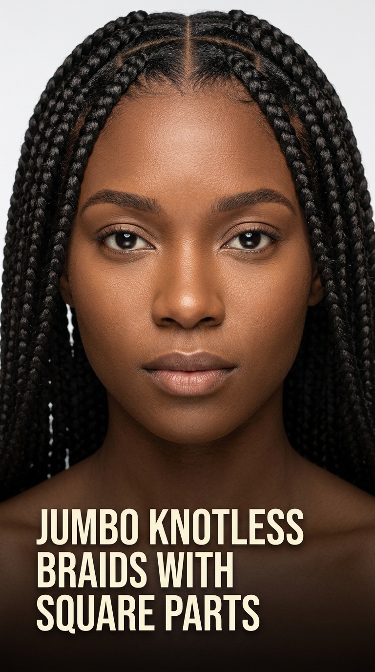 Jumbo Knotless Braids with Square Parts