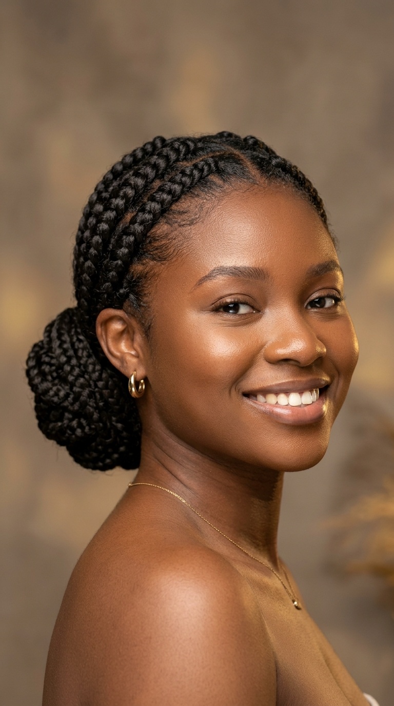 Jumbo Stitch Braids with a Low Bun