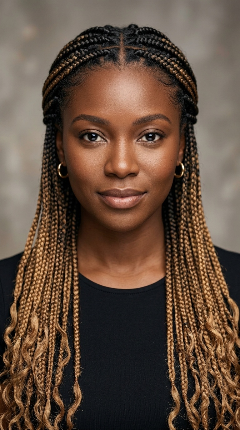 Knotless Braids with Ombre Ends
