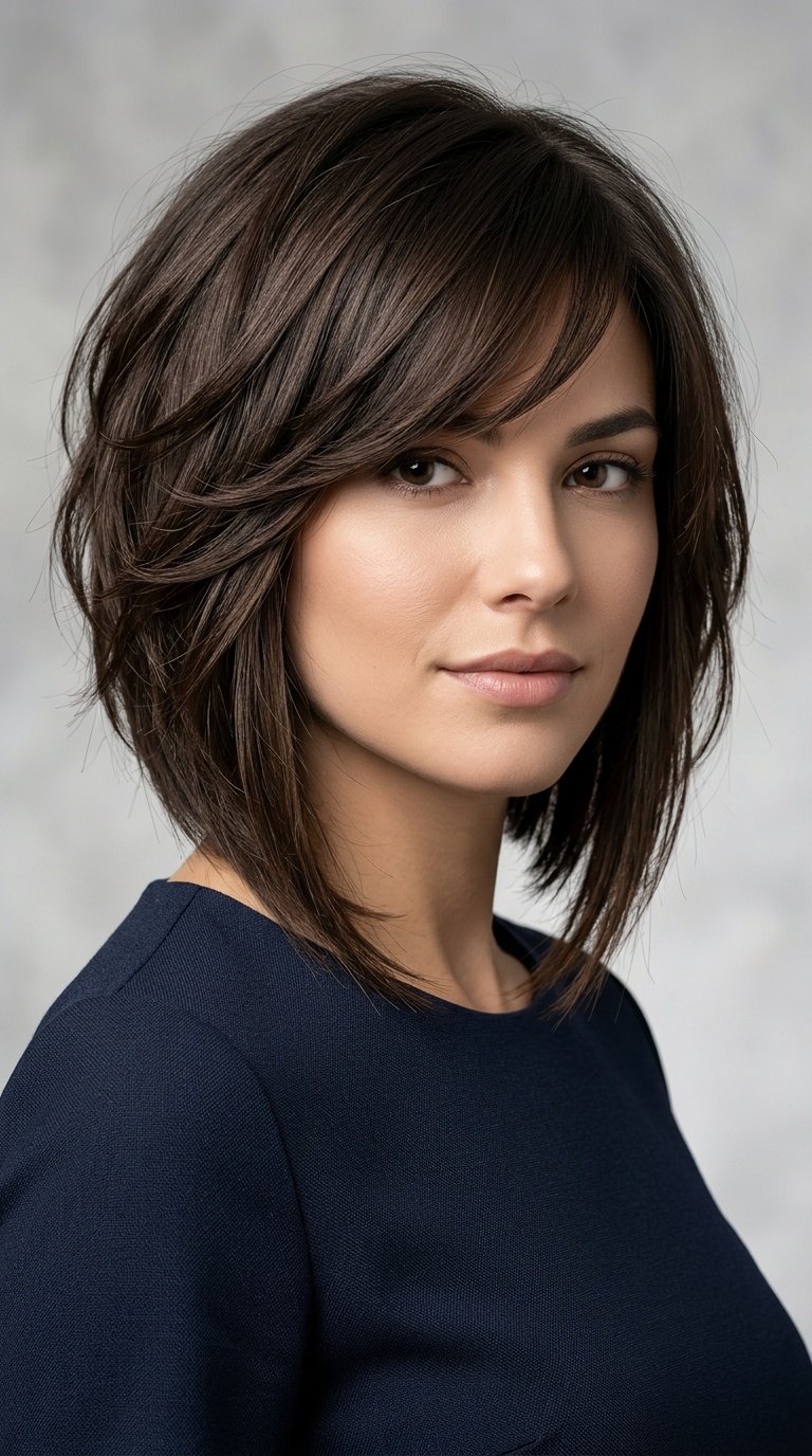 Layered A-Line with Side-Swept Bangs