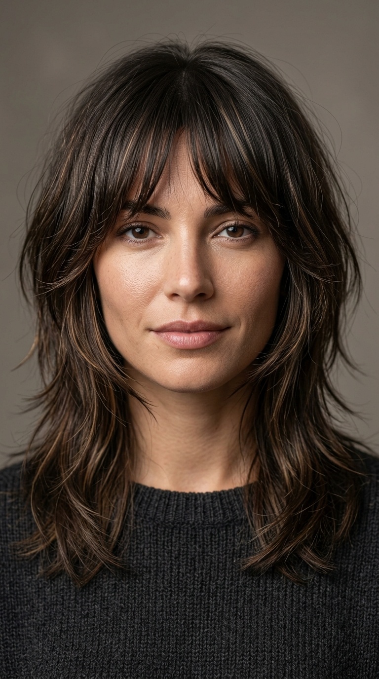 Layered Bangs with a Wolf Cut
