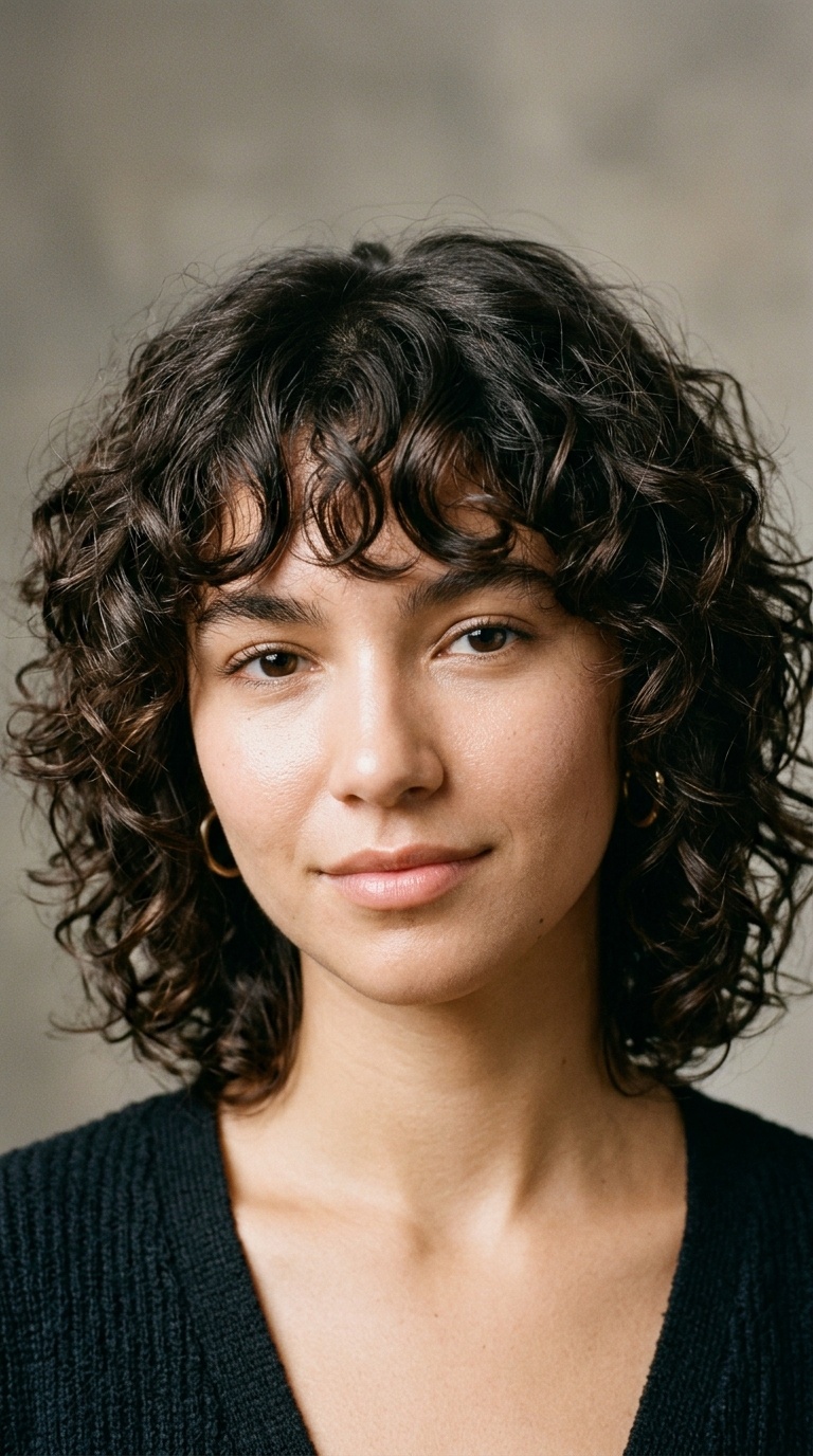 Layered Bob with Curly Bangs