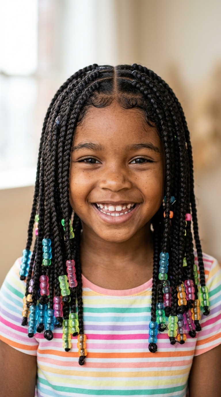 Layered Box Braids with Glow-in-the-Dark Beads