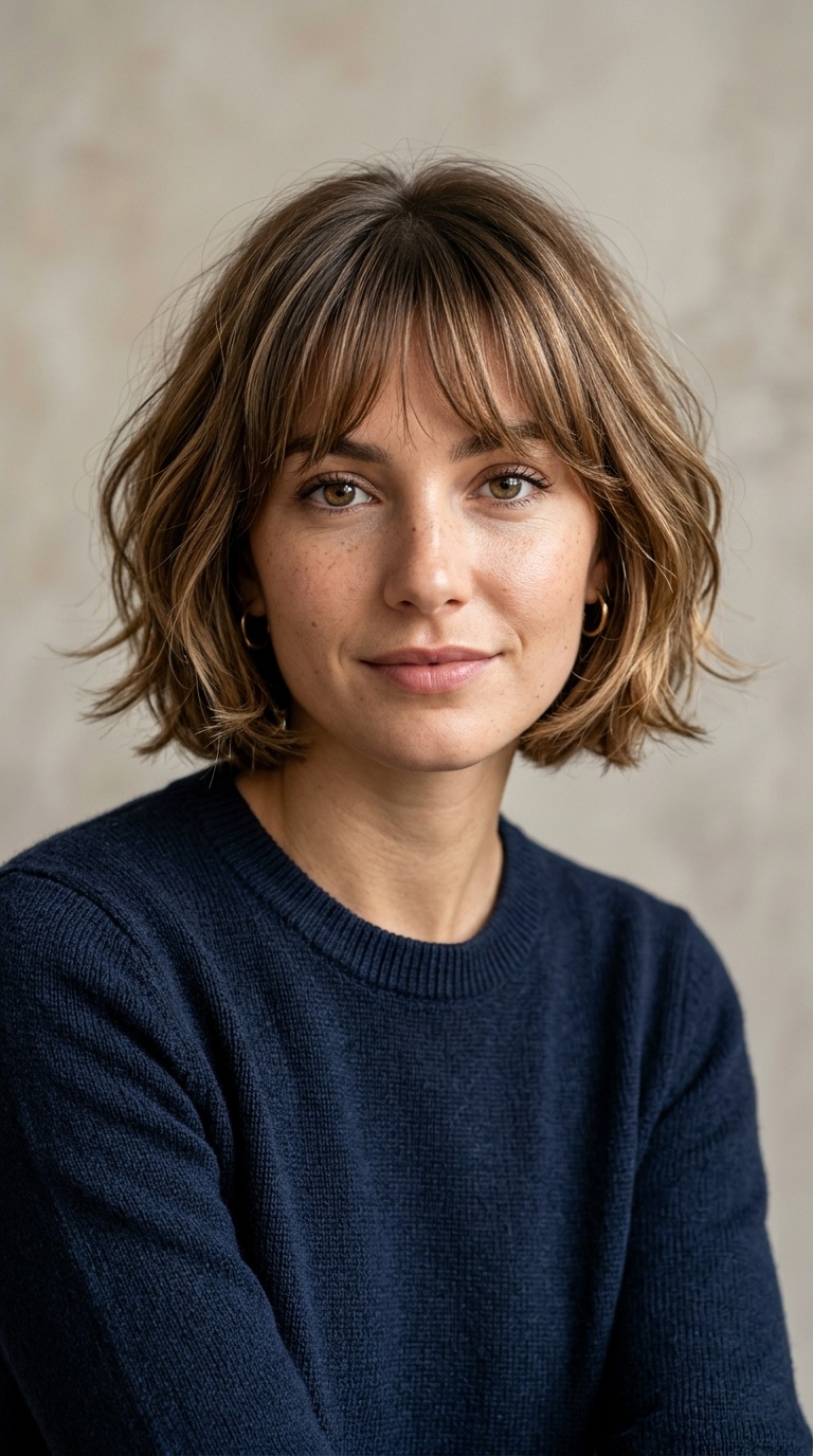 Layered French Girl Bob with Soft Fringe