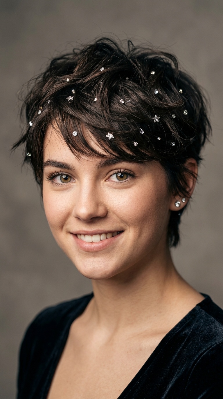 Layered Pixie with Random Glitter Pins