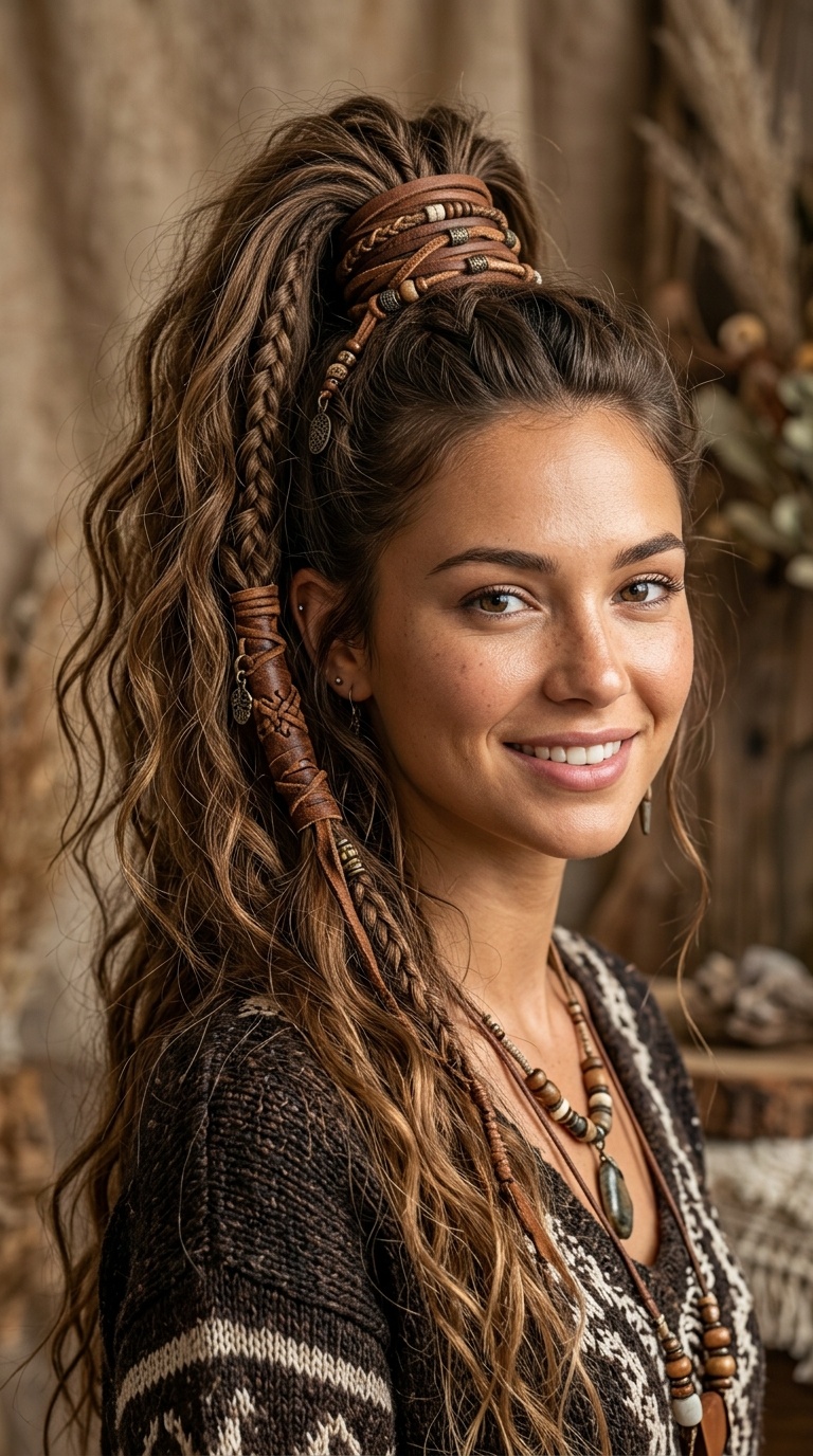 Leather-Wrapped Bohemian Ponytail