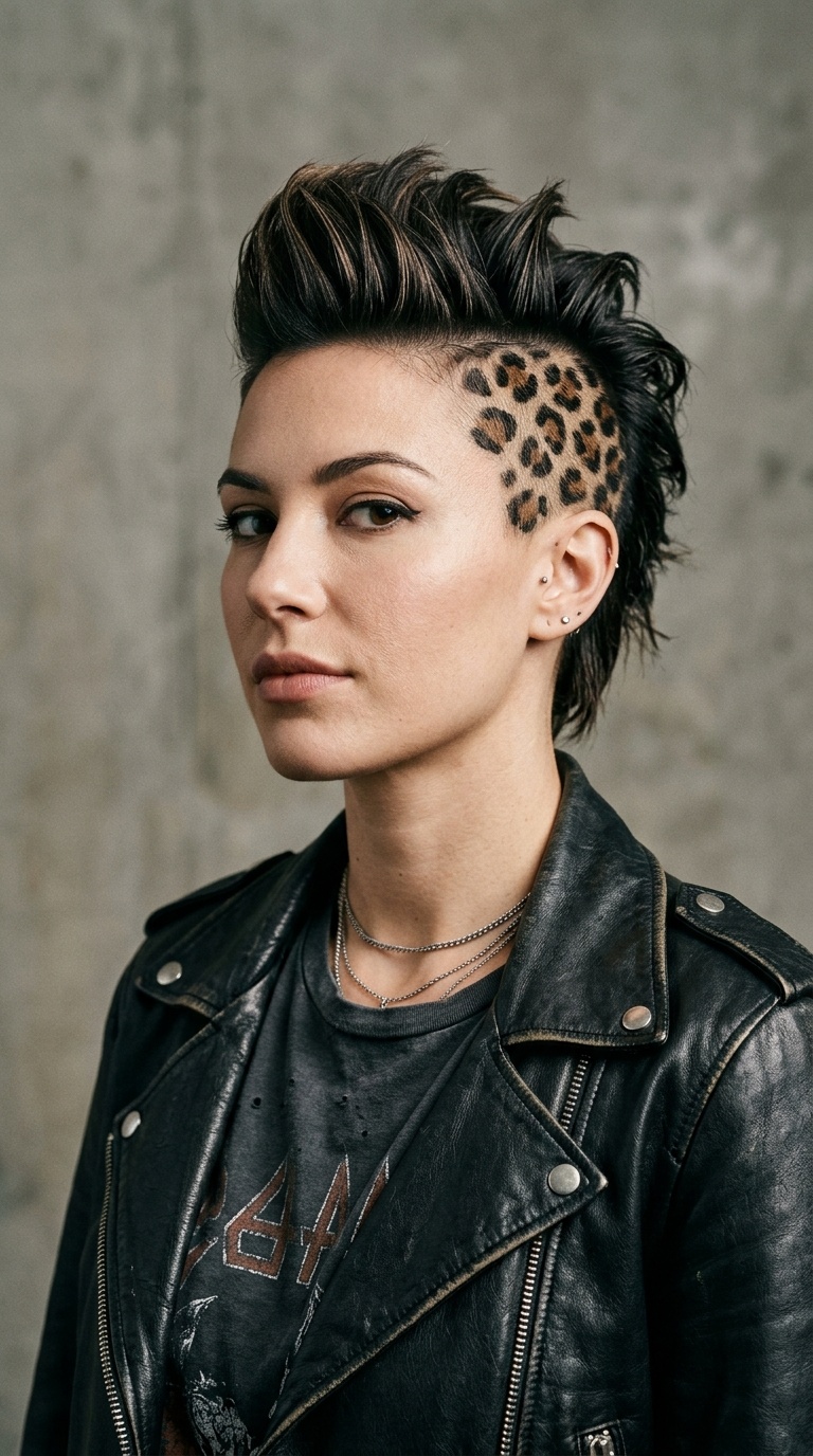 Leopard Print Shaved Sides with Spikes