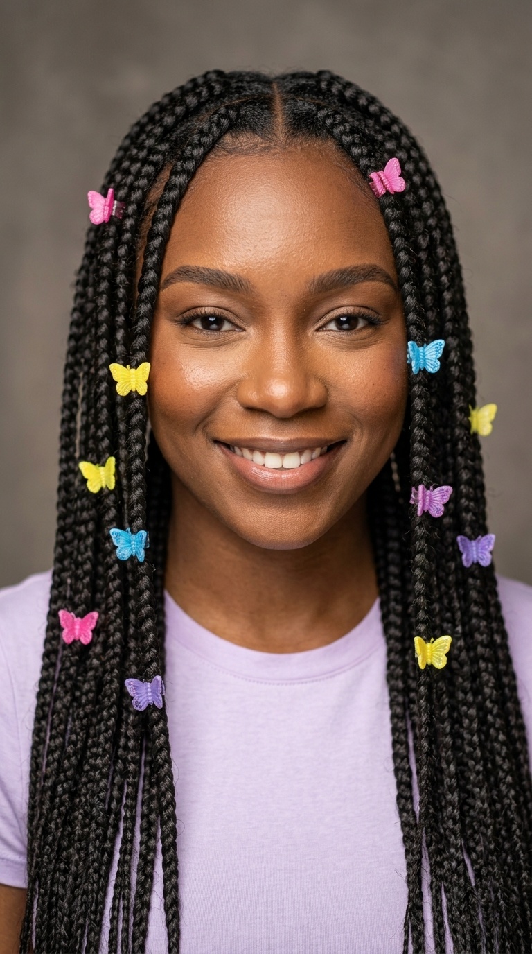 Long Braids with Butterfly Clips