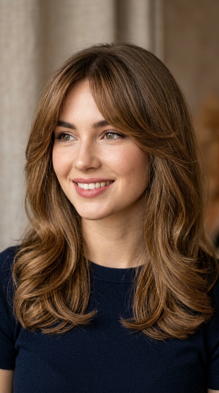 Long Curtain Bangs with a Blowout