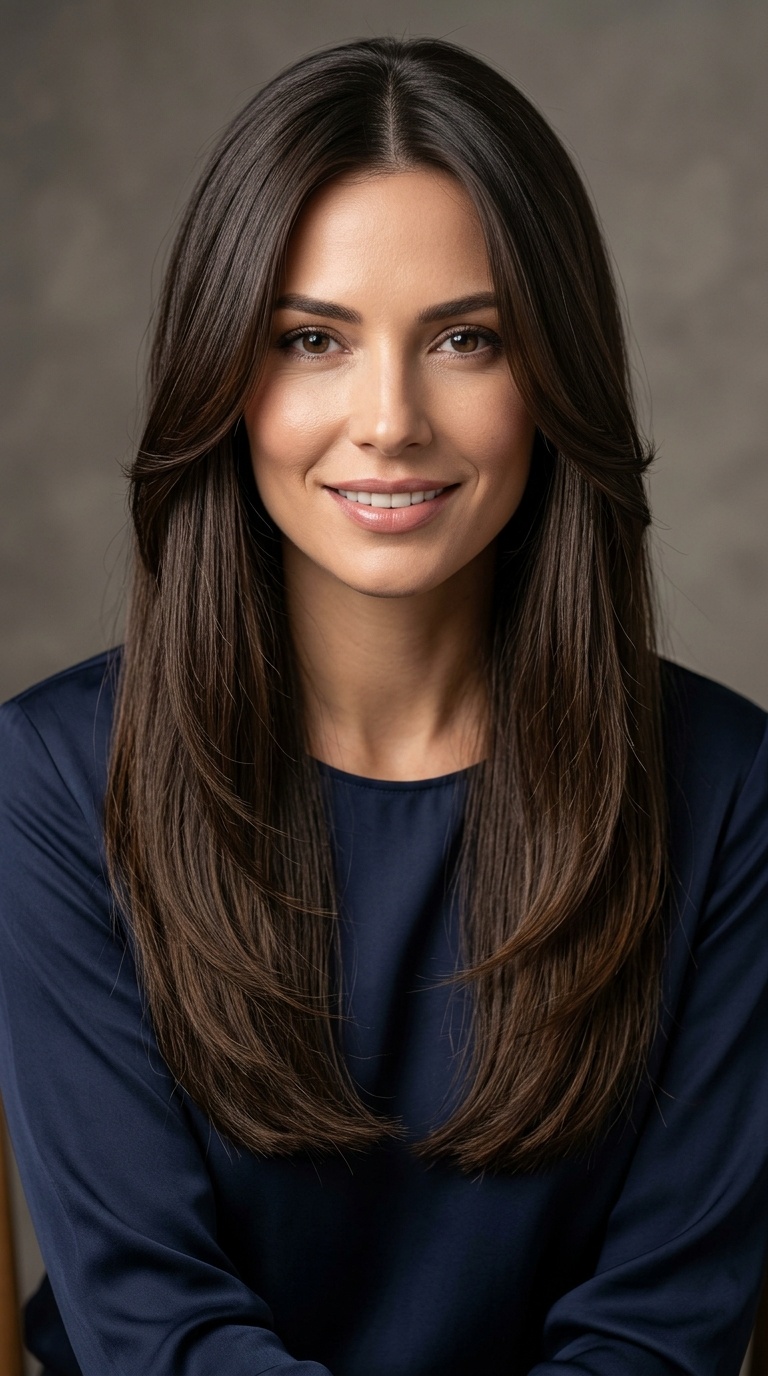 Long Hair with Blunt Ends and Internal Layers