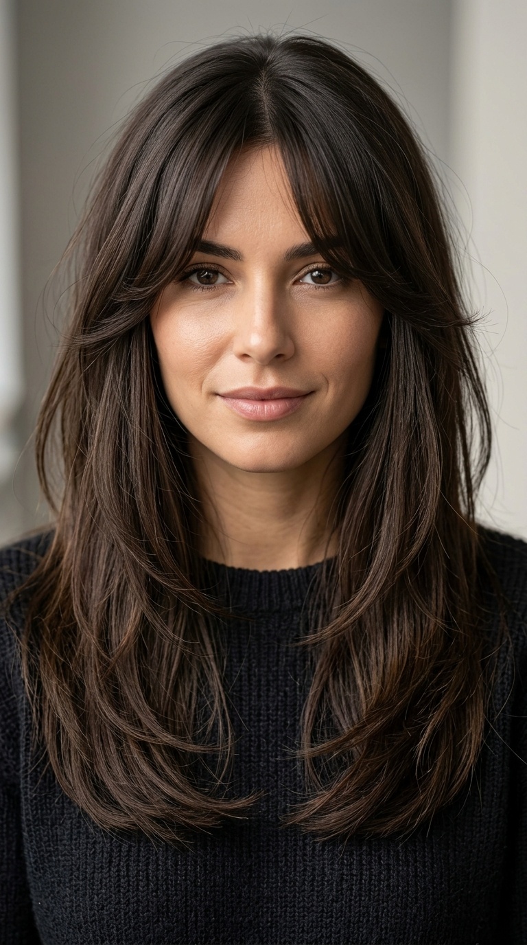 Long Layers with Curtain Bangs