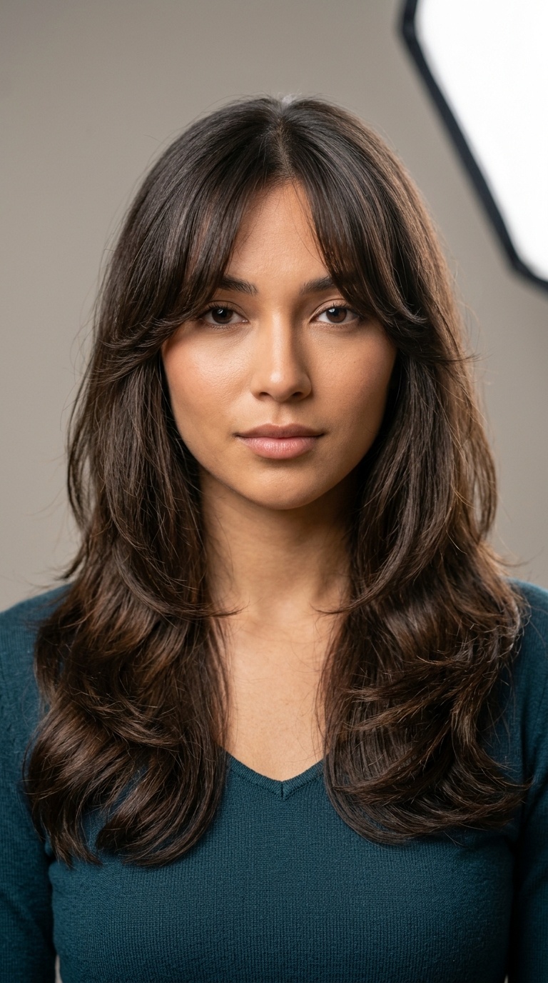 Long Layers with Curtain Bangs
